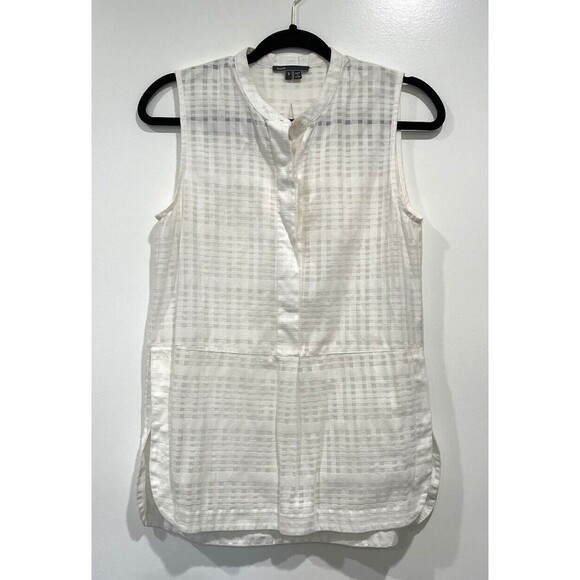 Vince Camuto Sleeveless Ivory White Button Up Cotton Blend Top Size Small - Picture 2 of 9